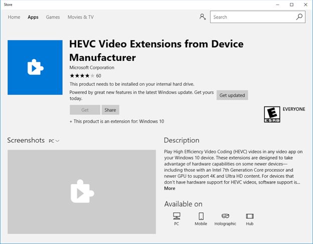 hevc video extensions codec